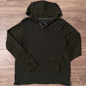 Hurley Mens Large Striped Hooded Long Sleeve Tee Olive